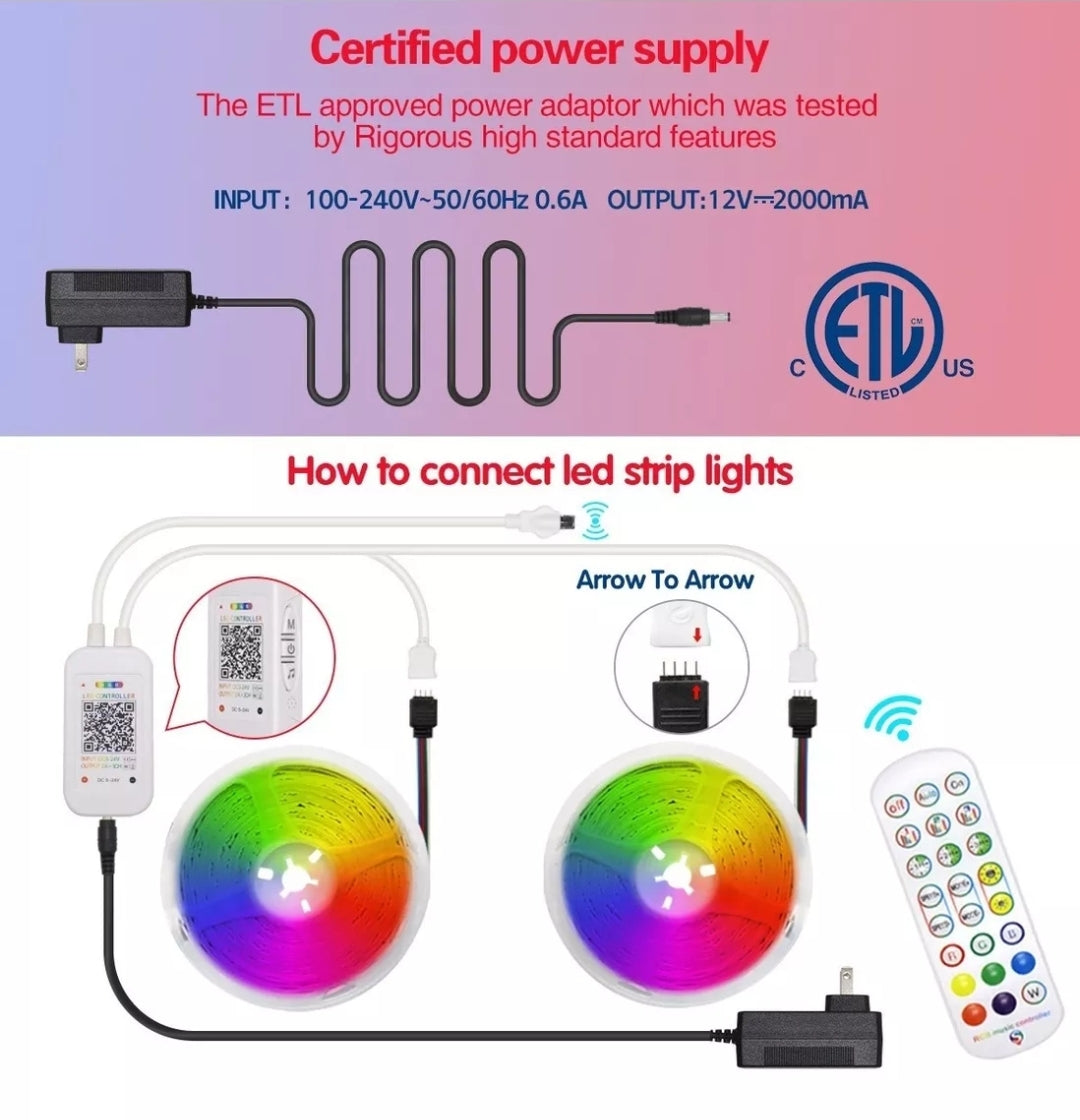 Tira De Luces Led Rrgb Bluetooth Música 15 Metros