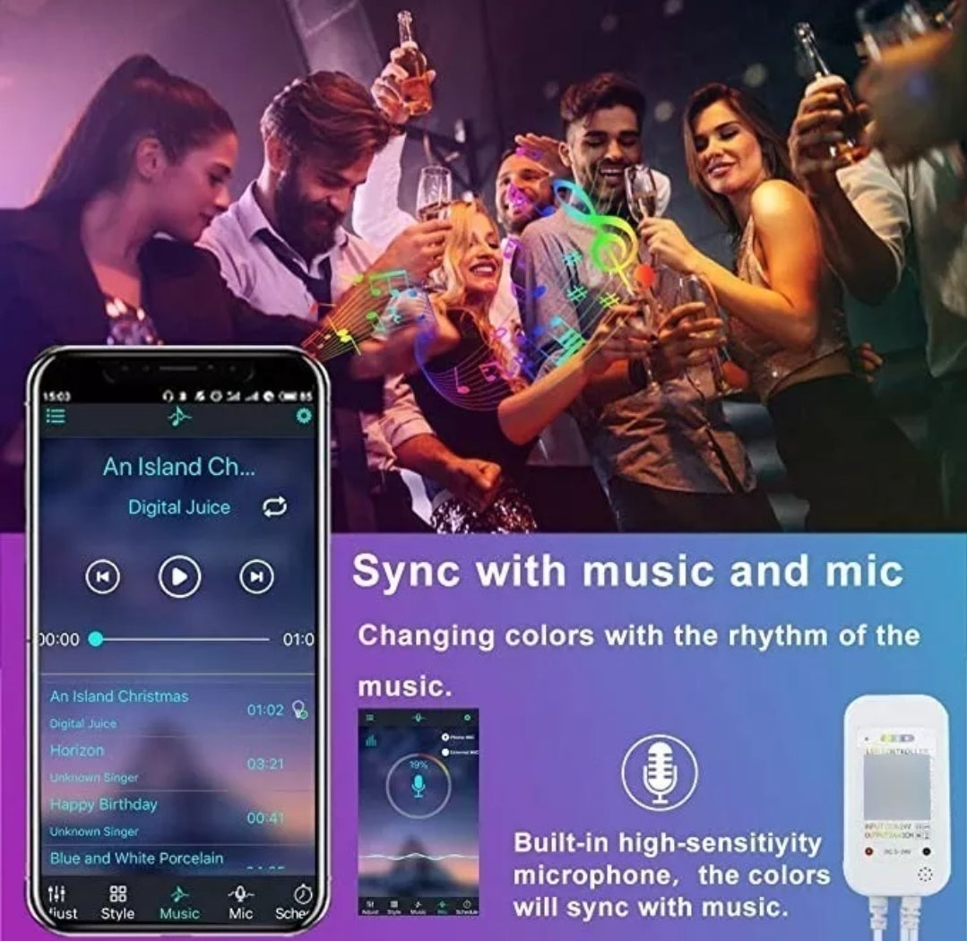 Tira De Luces Led Rrgb Bluetooth Música 15 Metros