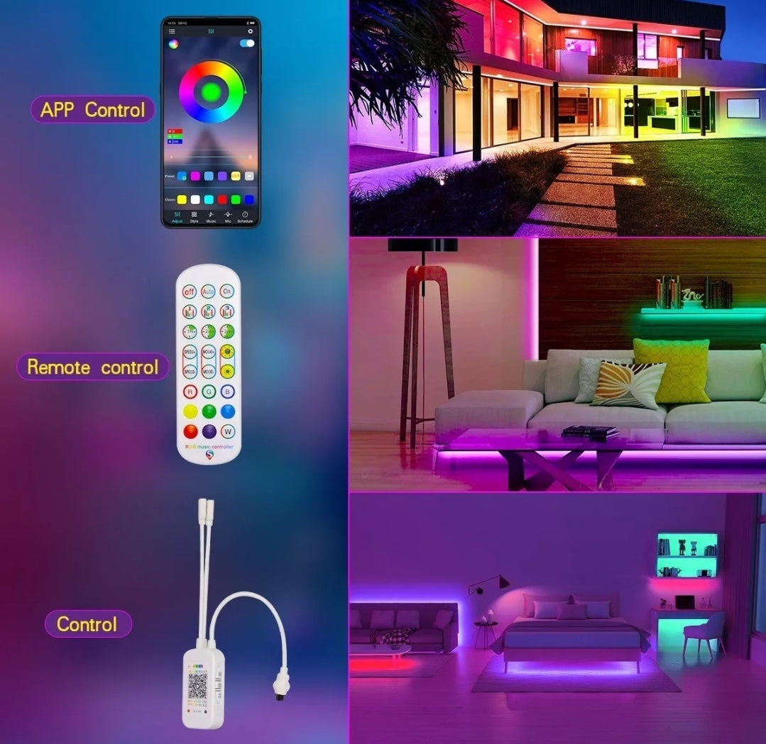 Tira De Luces Led Rrgb Bluetooth Música 15 Metros