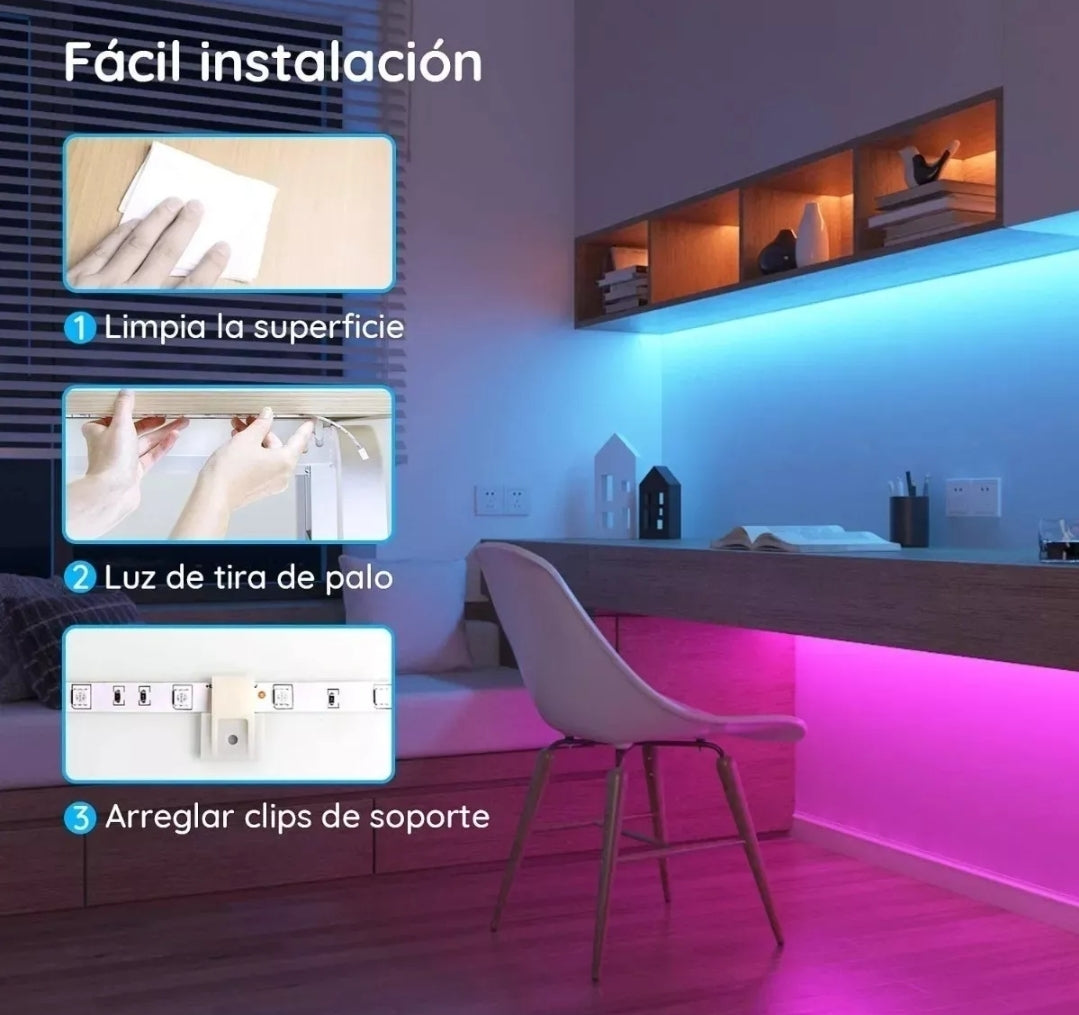 Tira De Luces Led Rrgb Bluetooth Música 15 Metros